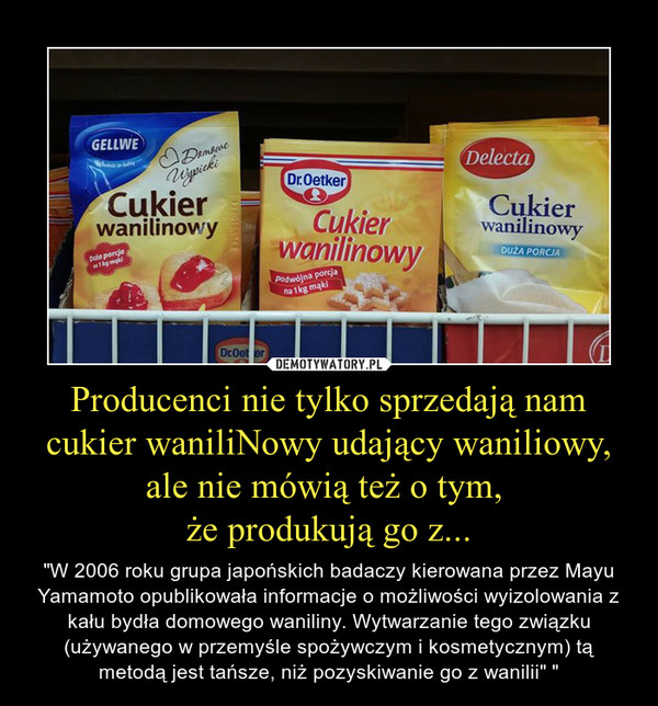 Producenci nie tylko sprzedają nam cukier waniliNowy udający waniliowy, ale nie mówią też o tym, 
że produkują go z...