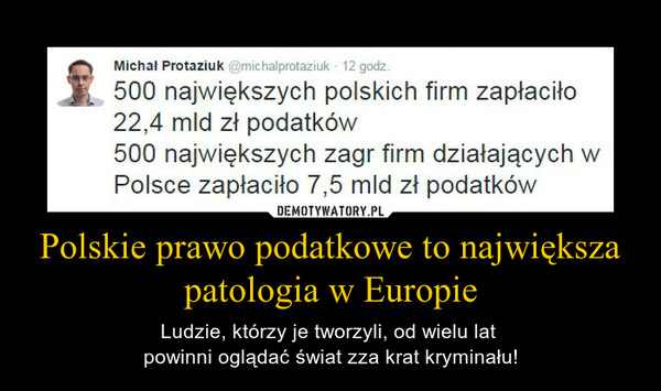 Polskie prawo podatkowe to największa patologia w Europie – Ludzie, którzy je tworzyli, od wielu lat powinni oglądać świat zza krat kryminału! 