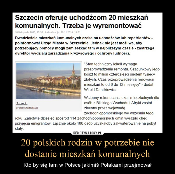 20 polskich rodzin w potrzebie nie dostanie mieszkań komunalnych