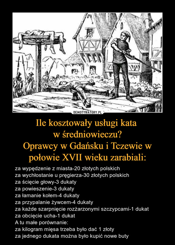 Ile kosztowały usługi kata 
w średniowieczu?
Oprawcy w Gdańsku i Tczewie w połowie XVII wieku zarabiali: