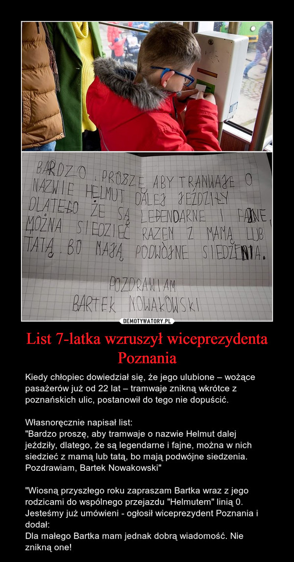 List 7-latka wzruszył wiceprezydenta Poznania