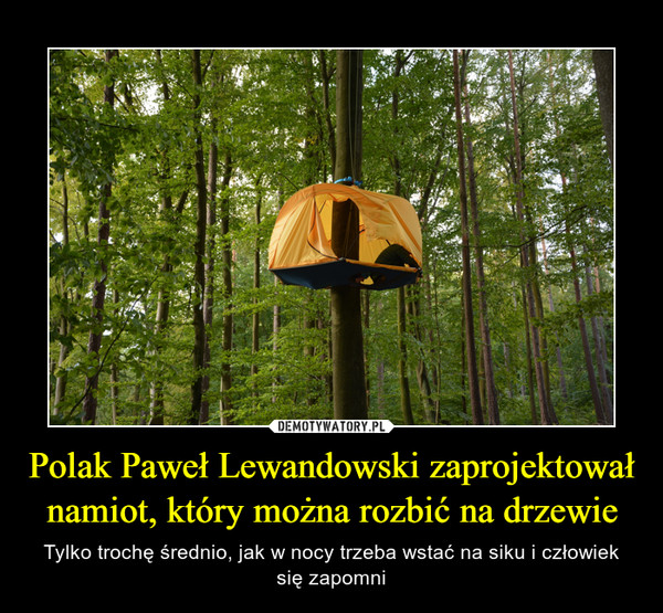 Polak Paweł Lewandowski zaprojektował namiot, który można rozbić na drzewie – Tylko trochę średnio, jak w nocy trzeba wstać na siku i człowiek się zapomni 
