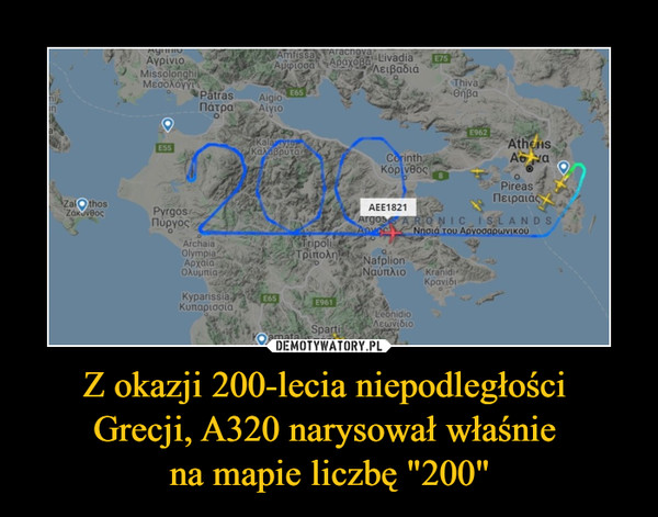 Z okazji 200-lecia niepodległości 
Grecji, A320 narysował właśnie 
na mapie liczbę "200"