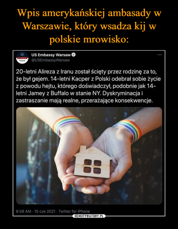 Wpis amerykańskiej ambasady w Warszawie, który wsadza kij w polskie mrowisko: