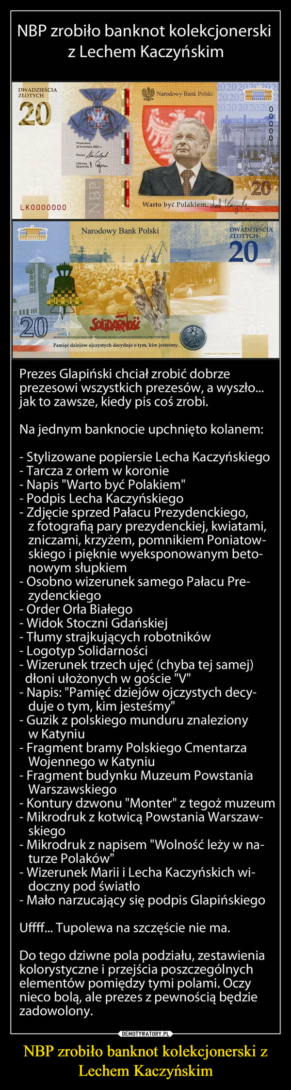 NBP zrobiło banknot kolekcjonerski z Lechem Kaczyńskim –  