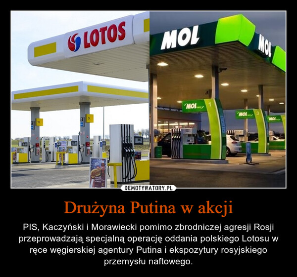 Drużyna Putina w akcji – PIS, Kaczyński i Morawiecki pomimo zbrodniczej agresji Rosji przeprowadzają specjalną operację oddania polskiego Lotosu w ręce węgierskiej agentury Putina i ekspozytury rosyjskiego przemysłu naftowego. 