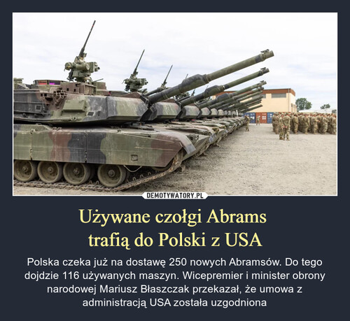 Używane czołgi Abrams 
trafią do Polski z USA