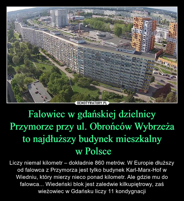 Falowiec w gdańskiej dzielnicy Przymorze przy ul. Obrońców Wybrzeża to najdłuższy budynek mieszkalny
 w Polsce